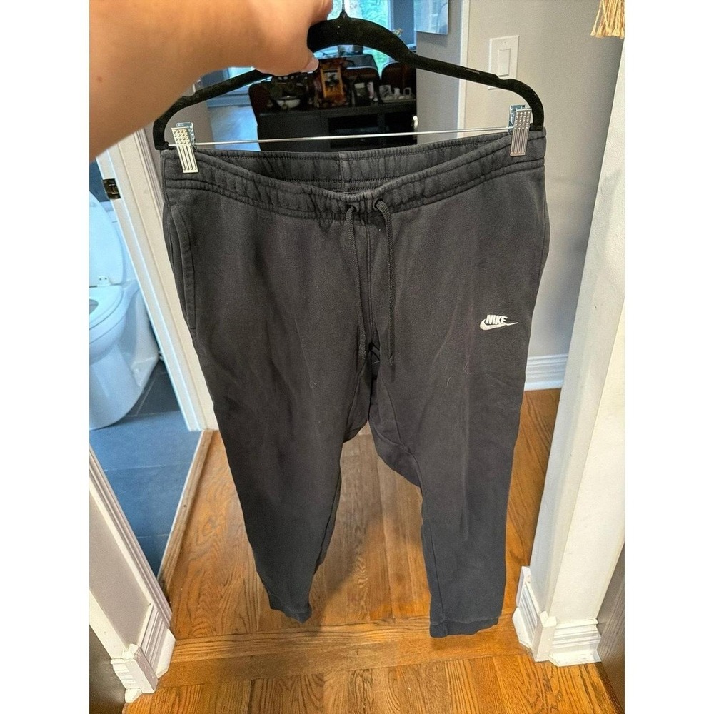 Nike black jogger sweatpants white Swoosh logo men's large